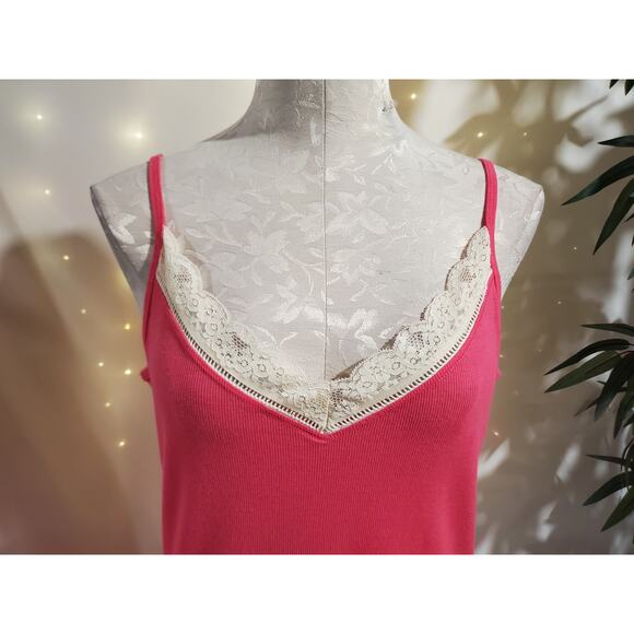 Vtg Old Navy Y2K Lace Trim Micro Ribbed Cami Tank Top Size XL Preppy Pink Layer - Picture 3 of 10